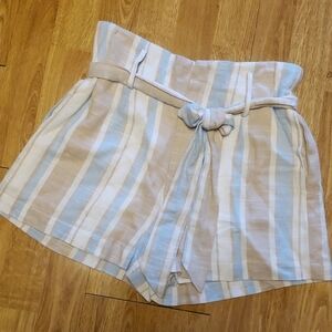 NWT Le Lis striped high waist linen blend shorts S